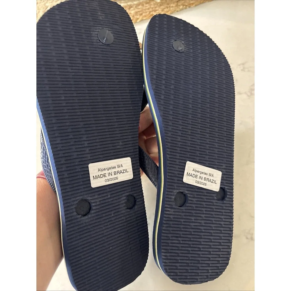 Havaianas Mens 9/10 Brazil Navy Flip Flop Sandals Logo EU 41/42 New Womens 11/12